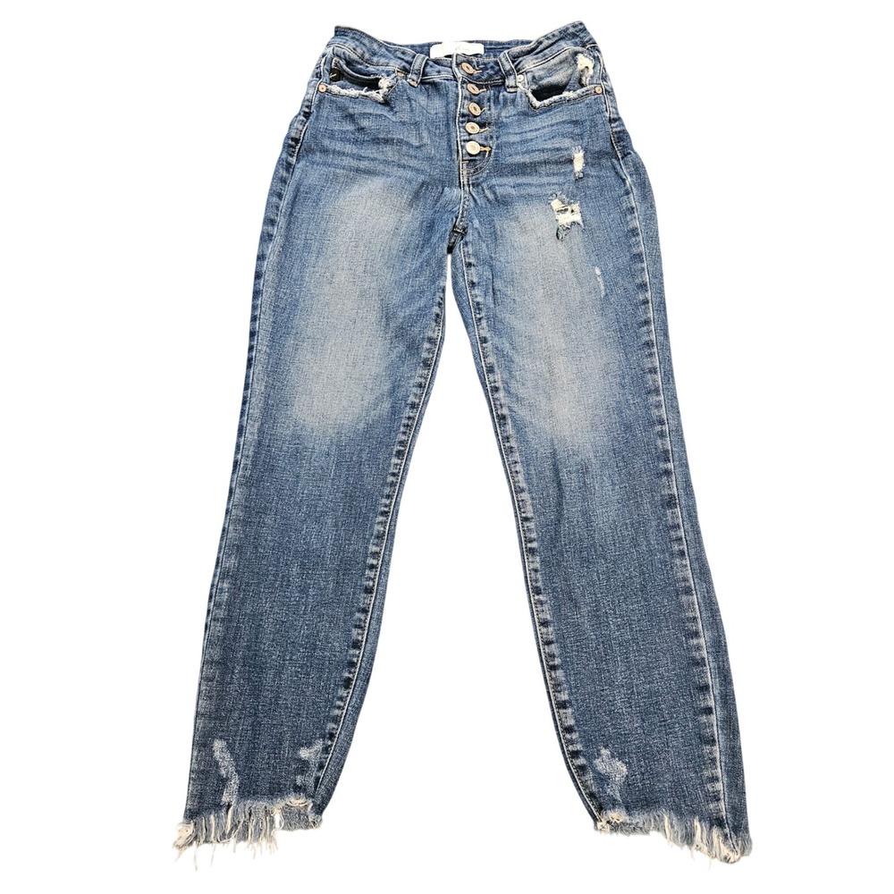 KanCan High Rise Distressed Button Fly Skinny Jeans Medium Wash Size 3/25